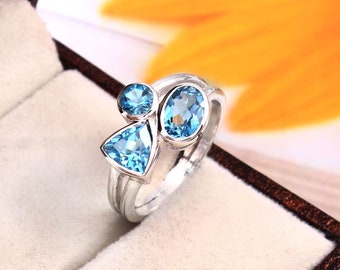 925 Sterling Silver Natural Blue Topaz Ring