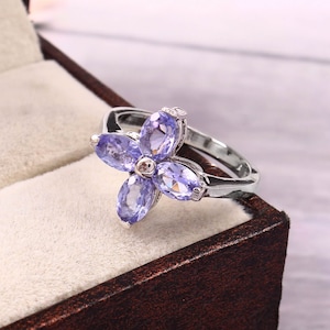 925 Sterling Silver Tanzanite Ring, Natural Gemstone Ring, Statement Ring, Silver Ring For Women, Brilliant 4 Stones Ring, Gift For Her