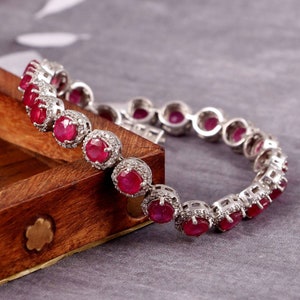 Amezing Ruby Bracelet, 925 Sterling Silver Ruby Bracelet, Round Cut Ruby Bracelet, Gemstone Bracelet, Best Gift For Her, Aniversary Gift