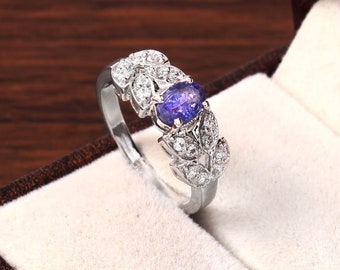 Anello in argento sterling con tanzanite: pietra preziosa naturale, fiore a 4 pietre - Italia