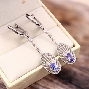 Natural Tanzanite Earrings, 925 Sterling Silver Tanzanite Earrings, Gift For Her, Gemstone Earrings, Silver Earrings