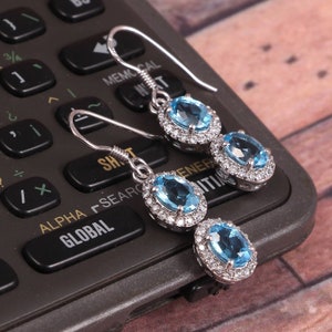 Beautiful Blue Topaz  Dangle Drops Earrings, 925 Sterling Silver Blue Earrings, Gemstone Earrings, Shimmering Fancy Earrings Gift For Her