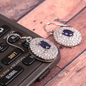Sterling Silver Sapphire Earrings: Dangle Drop Gemstone with Cubic Zirconia