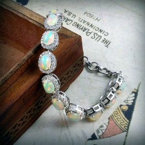 Oval Opal Bracelet: 925 Sterling Silver, Cubic Zirconia