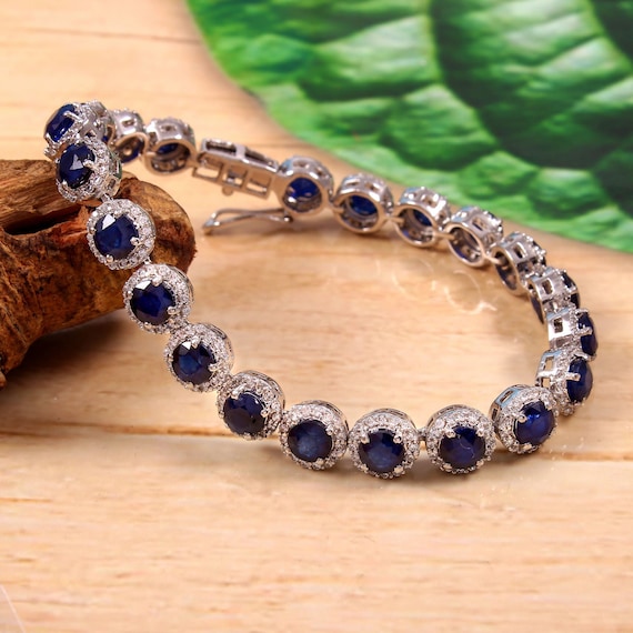 Bracciale Con Zaffiro Blu: Pietra Preziosa In Argento Sterling 925 Taglio Rotondo - Italia - Foto 13
