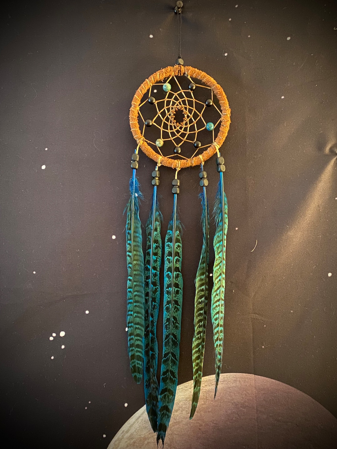 Native American Inspired Dream Catcher, Handmade With Turquoise Dyed Pheasant Feathers. Etsy