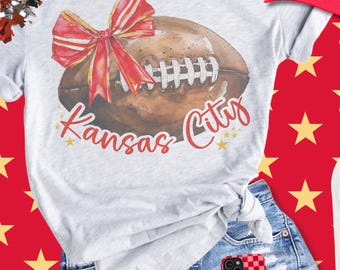Kansas City Football Shirt | Game Day Graphic Tee | Unisex Chiefs Fan Apparel | Red Bow Football T-Shirt | Cute Game Day T-shirt
