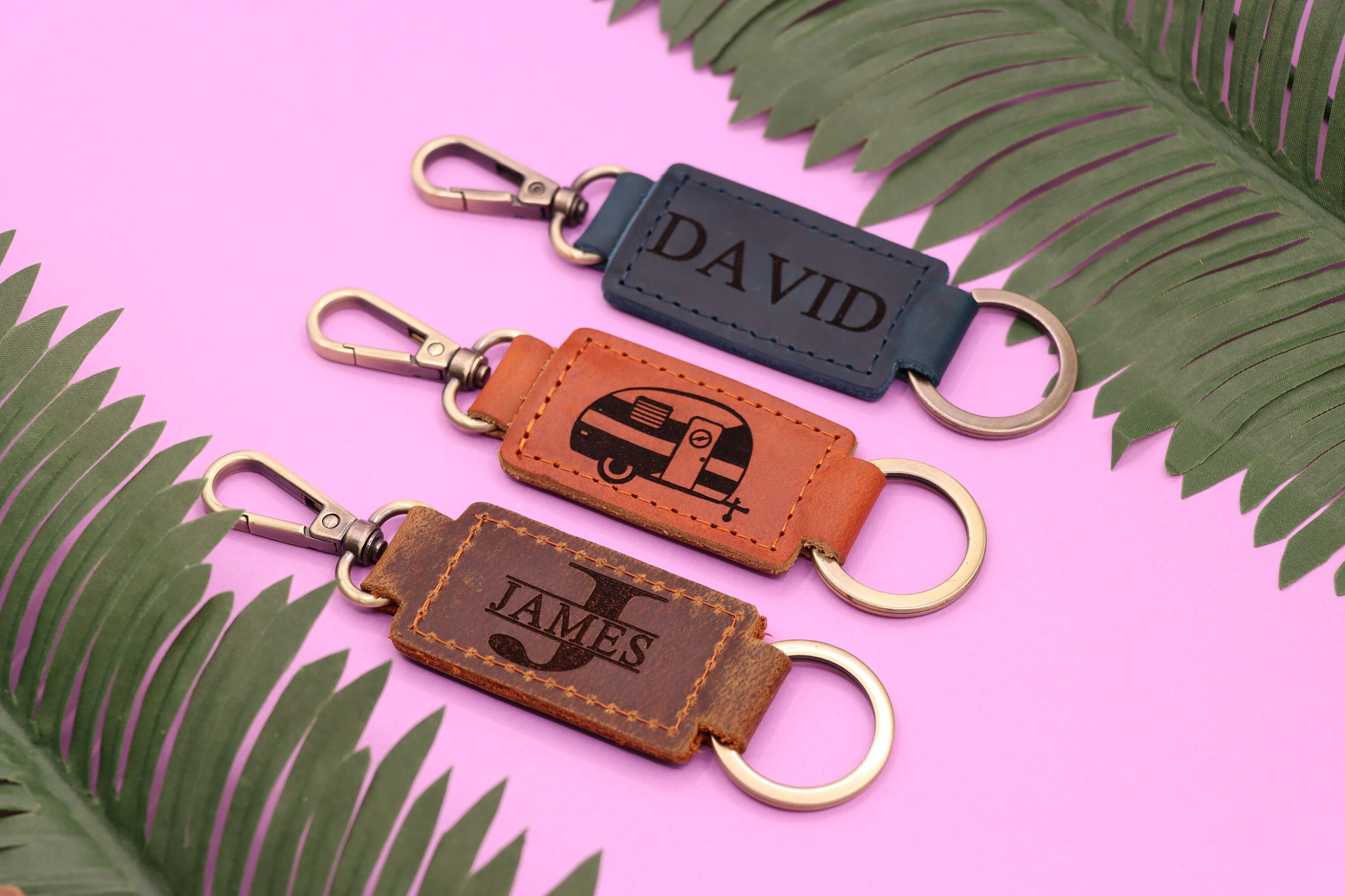 Happy Camper Leather Keychain Camping Keychain Camper Gift Etsy