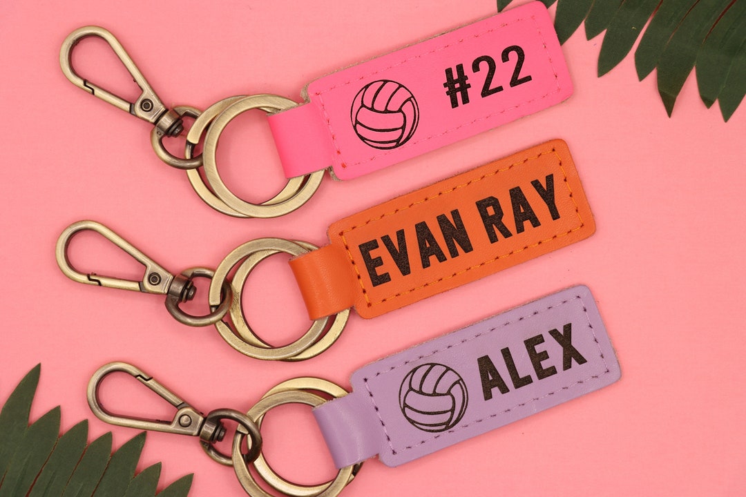 Personalized Volleyball Keychain, Backpack Tags, Leather Keychains, Kid