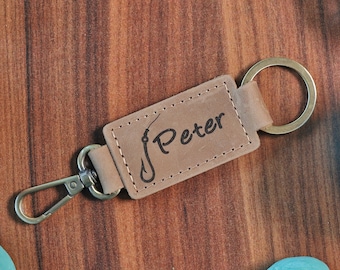 Fishing Keychain for Mom Dad Grandpa Grandma Aunt Uncle, Dads Best Catch, Daddys Keepers, Fathers Day, Mothers Day, Leather Keychain