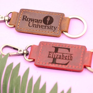 UNIVERSITY KEY CHAIN, College Collegiate Sport Team Key Fob, Any University or College logo, Laser Engraved Leather, Graduation Gift for Him