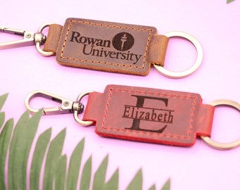 UNIVERSITY KEY CHAIN, College Collegiate Sport Team Key Fob, Any University or College logo, Laser Engraved Leather, Graduation Gift for Him