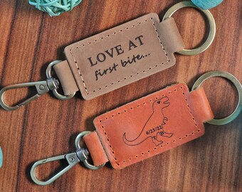 Dinosaur Keychain T Rex Keychain, 3rd Anniversary Gift, Leather Keychain for him, Love at first bite, Couples Gift, CHRISTMAS CUTE KEYCHAIN