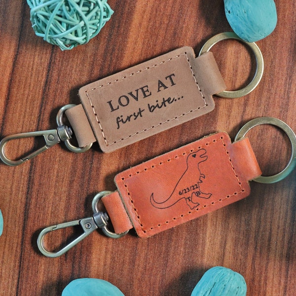 Dinosaur Keychain T Rex Keychain, 3rd Anniversary Gift, Leather Keychain for him, Love at first bite, Couples Gift, CHRISTMAS CUTE KEYCHAIN