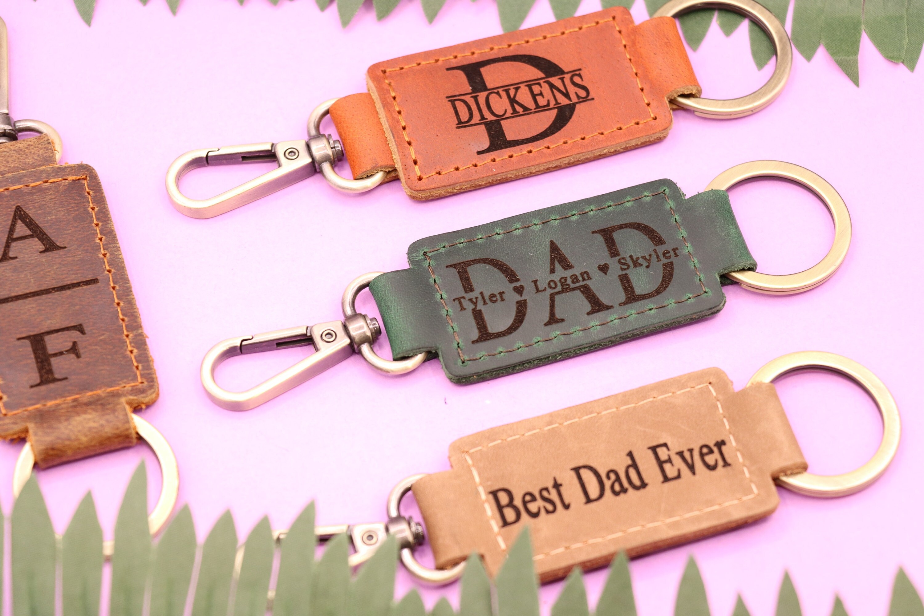 Keychain - Rectangle - Best Dad Ever - Leather Keychain - Rectangle - Best Dad Ever - Leather