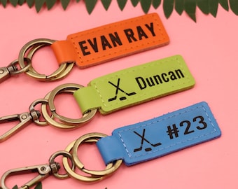 Ice Hockey Personalized Keychain / Keyring / Bag Tag / Name Tag - leather Keychain
