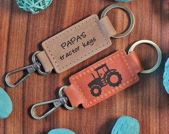 TRACTOR KEYCHAIN, Custom Text, Leather Keychain, Custom Tractor Keychain, CHRISTMAS Gift for Husband, Gift for Papa, Gift for Uncle, Farmer