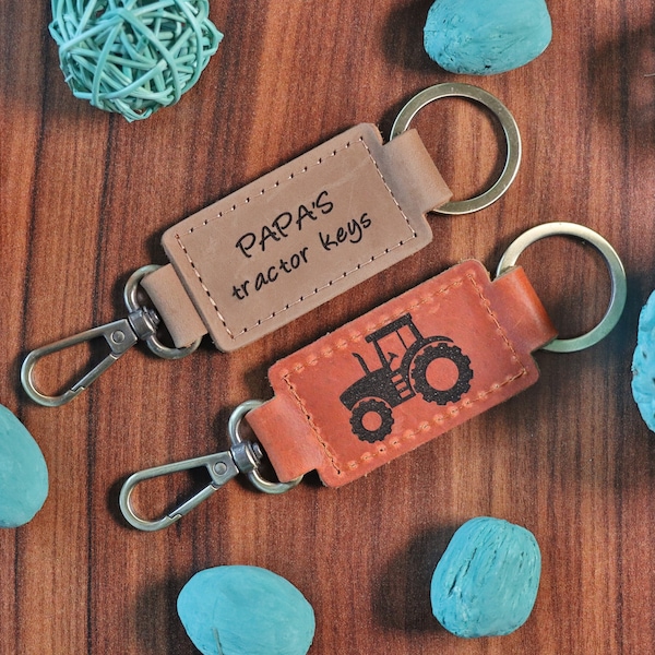 TRACTOR KEYCHAIN, Custom Text, Leather Keychain, Custom Tractor Keychain, CHRISTMAS Gift for Husband, Gift for Papa, Gift for Uncle, Farmer