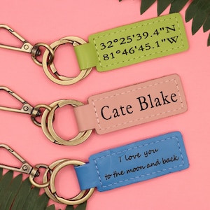 Personalized Leather Keychain, Customized Keychain, Custom Leather Key chain, coordinates key chain longitude latitude keychain, Best Gift