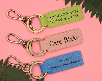 Personalized Leather Keychain, Customized Keychain, Custom Leather Key chain, coordinates key chain longitude latitude keychain, Best Gift