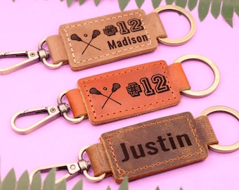 Lacrosse Personalized Keychain / Keyring / Bag Tag / Name Tag - leather Keychain
