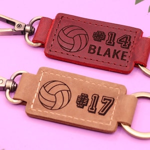 Personalized Volleyball Keychain, Backpack Tags, leather Keychains, Kid's Name Tags, Sport Keyrings, Charms, Team Gift