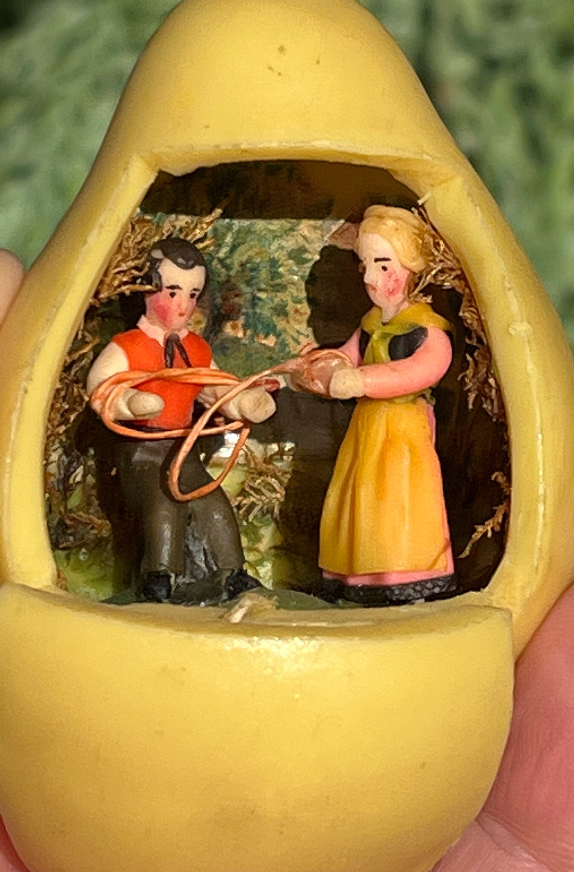 Antique Germany Folk Art Wax Miniature Pear Christmas Ornament With