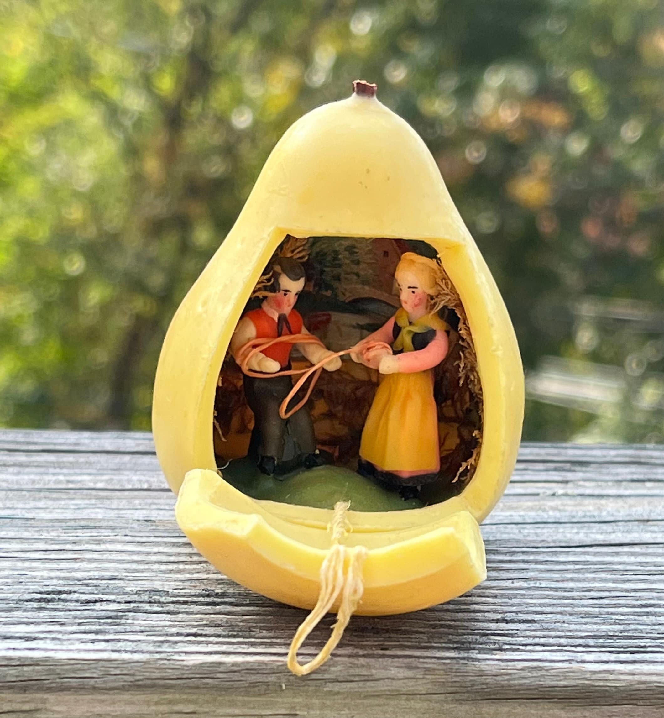 Antique Germany Folk Art Wax Miniature Pear Christmas Ornament With