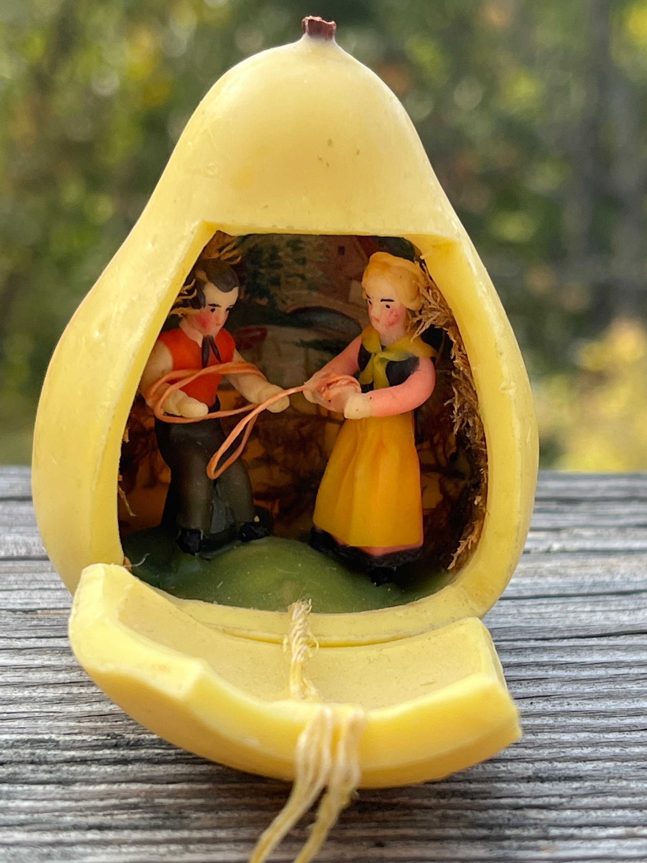 Antique Germany Folk Art Wax Miniature Pear Christmas Ornament With