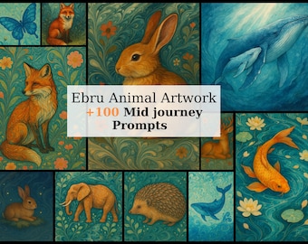 100+ Midjourney Prompts Ebru Artwork, AI Art, Animal Artwork, Midjourney Prompt, Midjourney Art, Digital Painting,Digital Art, Animals