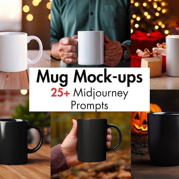 25+ Mug Mockups, Prompts For Midjourney, Midjourney Prompt, AI Art, AI Generate, Midjourney, Print on Demand, Mug Mockups, Mockup Prompt