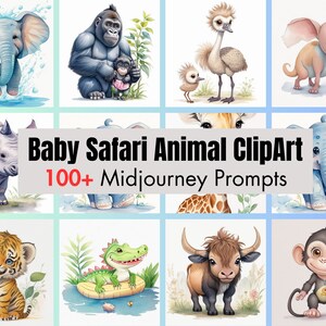 100+ ClipArt Designs Midjourney Prompts Baby Safari Animals, AI Art, Midjourney Prompt, Midjourney AI Art, Dog T-Shirt Design, Digital Art