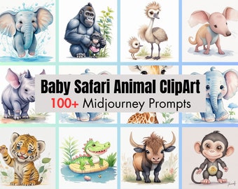 100+ ClipArt Designs Midjourney Prompts Baby Safari Animals, AI Art, Midjourney Prompt, Midjourney AI Art, Dog T-Shirt Design, Digital Art