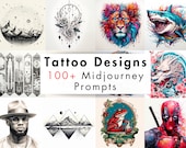50+ Midjourney Tattoo Prompts, Midjourney, AI Art, Midjourney Prompt, Tattoo Design Ideas, Printable Tattoo Artwork, Digital Art