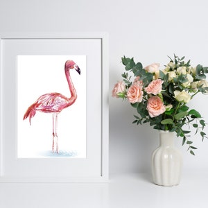 Flamingo Watercolor, Bird Photography, Bird, Nature Print, Tropical Wall Art, Wildlife Photo, Pink Bird, Beach Decor, Nursery Decor image 2