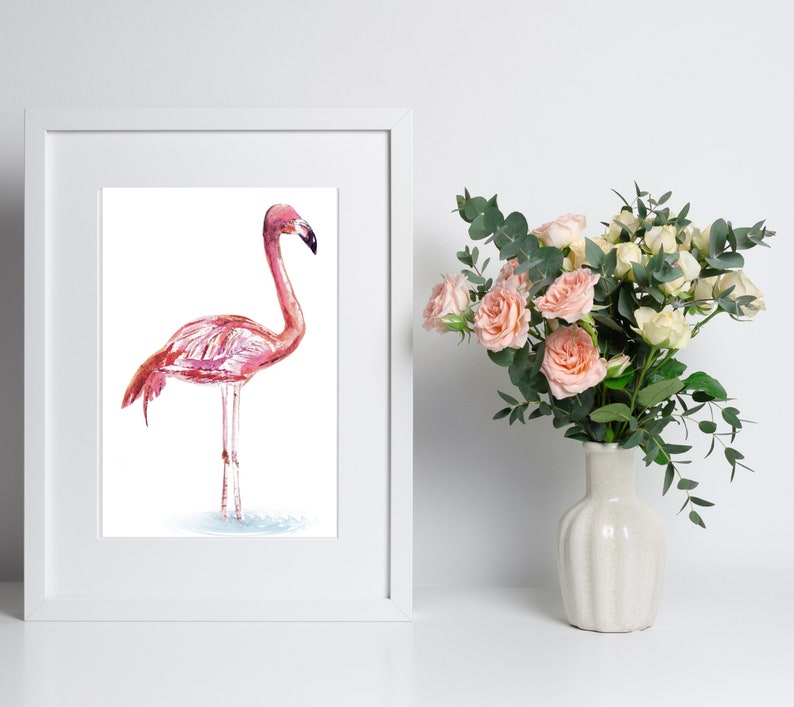 Flamingo Watercolor, Bird Photography, Bird, Nature Print, Tropical Wall Art, Wildlife Photo, Pink Bird, Beach Decor, Nursery Decor image 2