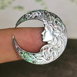 25mm Black Mother of Pearl Crescent Cameo: Carved Shell Moon Cabochon (Size L)