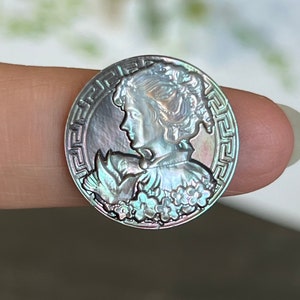 1 peça 20mm redonda preta mãe de pérola flor menina camafeu charme-concha esculpida esfregão estilo vitoriano menina camafeu cabochão