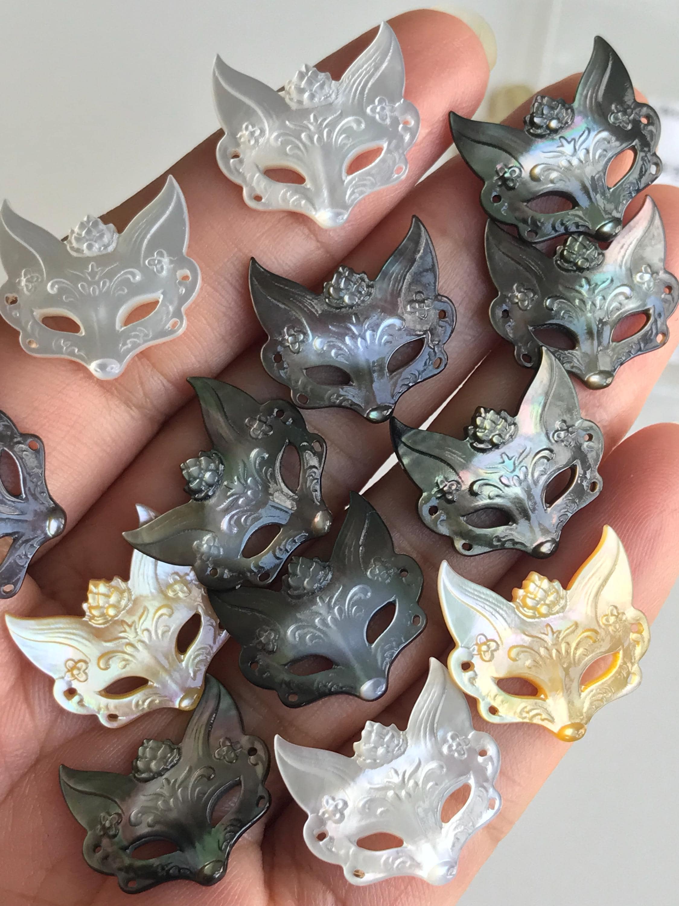 Mother of Pearl Fox Mask Bead: MOP Animal Head Charm - Etsy