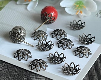 50pcs Brass Flower Shape Bead Caps in Antique Bronze Finish-Jewelry Making Supply