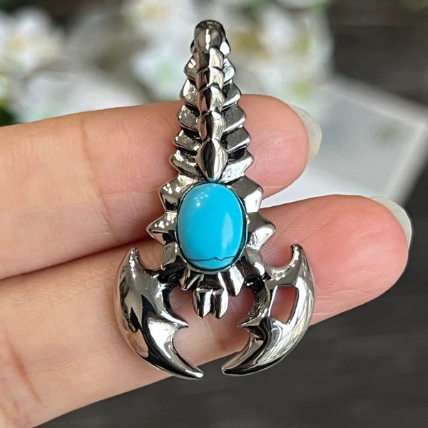 1pc 316L Stainless Steel Scorpion with Turquoise Bead Pendant-Mens Necklace Pendant Charm-Unisex Insect Themed Jewelry Supply