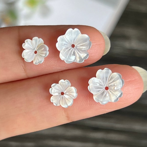 5pcs Natural White Mother of Pearl Carved Bowl Flower Bead-Carved Shell Jewelry Making Supply