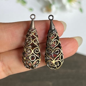 5pcs Brass Antique Bronze Long WaterDrop Charm-Teardrop Charm Jewelry Making Accessory Supply