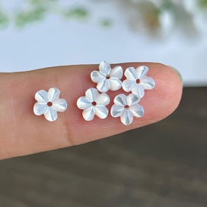 Tiny 6mm White Mother of Pearl Flower Beads: Carved Shell Floral (10pcs)