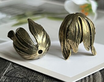 6pcs Brass Large Tulip Shaped Tassel End Caps-Big Flower Thick Beadcaps-Jewelry Making Supply