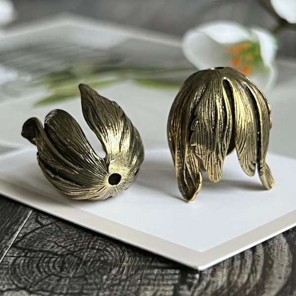6pcs Brass Large Tulip Shaped Tassel End Caps-Big Flower Thick Beadcaps-Jewelry Making Supply