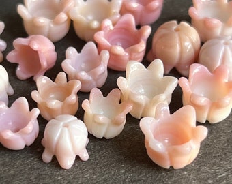 4pcs Queen Conch Lily of the Valley Bead-Carved Shell Flower Charm-10mm,8mm- Jewelry Making Supply