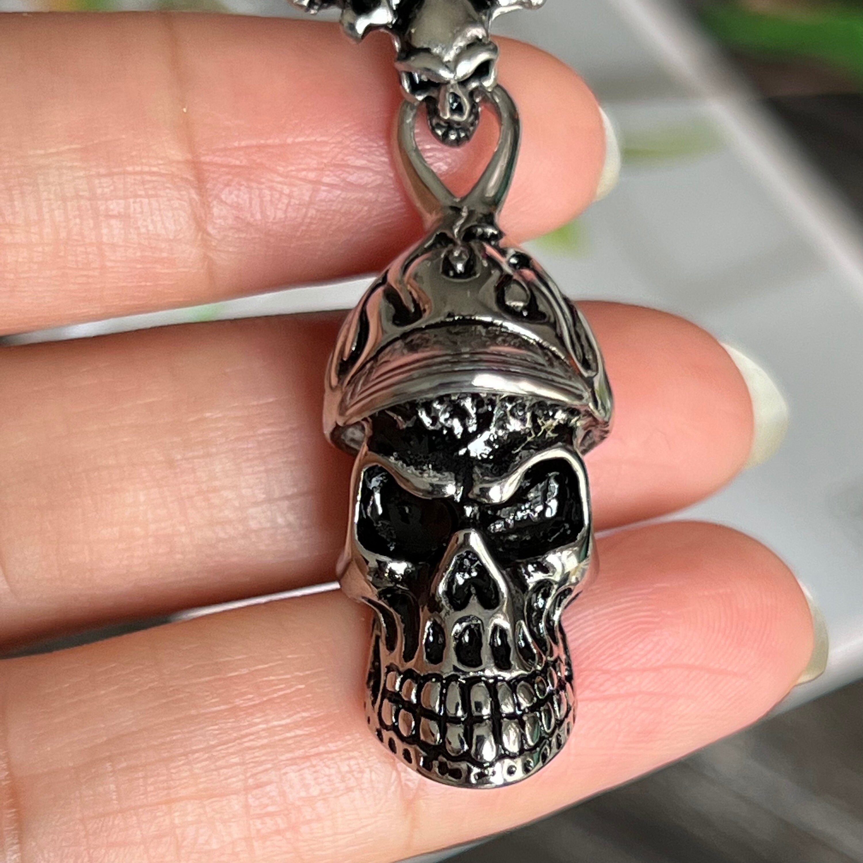 1pc Stainless Steel Skull in a Baseball Cap Pendant-men