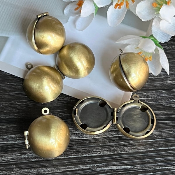 3pcs 17mm Antique Bronze Round Ball Photo Locket Necklace Pendant-Brass Keepsake Ball Smooth Spere Locket Supply