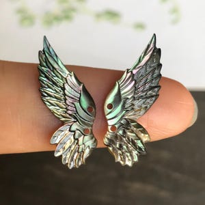 Small Carved Black Mother of Pearl Feather Wings, 1 Pair